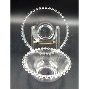 Imperial Glass Candlewick Mayonnaise Bowl Underplate Sauce Clear Beaded Edge